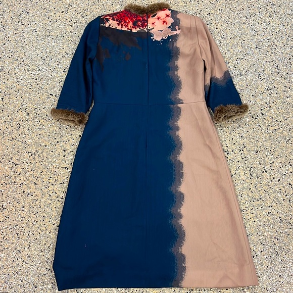 Anthropologie Mignon Doo Midi Floral Print Faux Fur Trim Dress - Picture 2 of 6